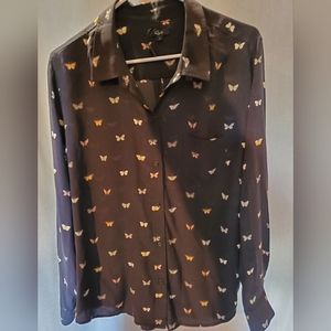 RAILS Silk Kate Black Butterfly Button Down